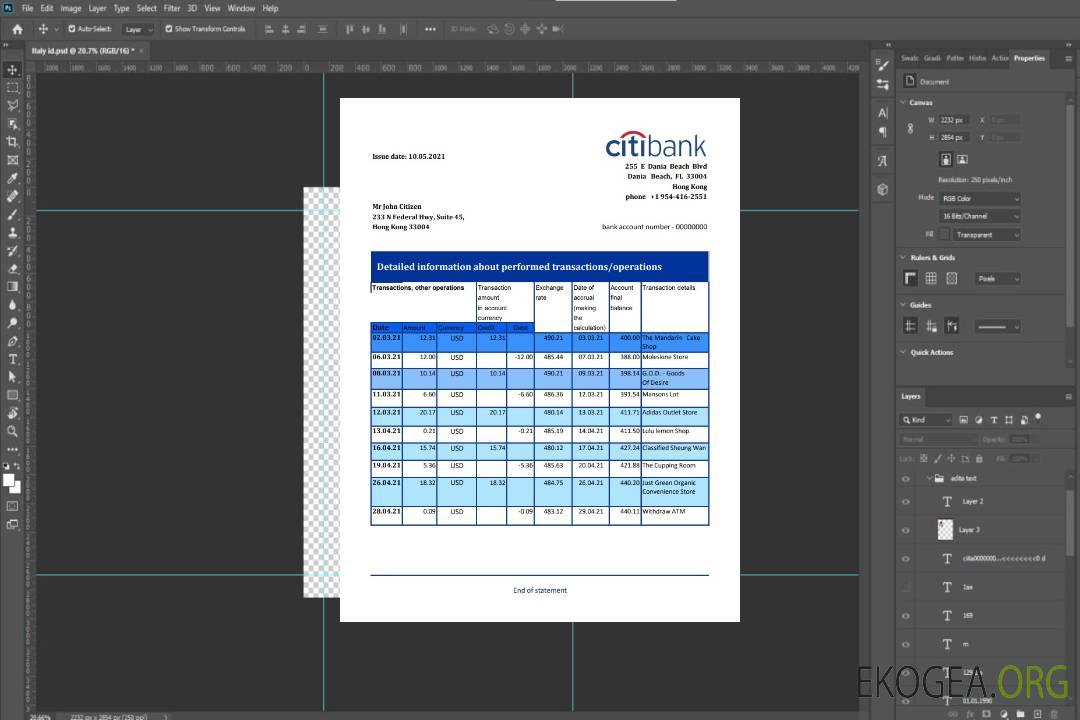 Hong Kong Citibank Excel template